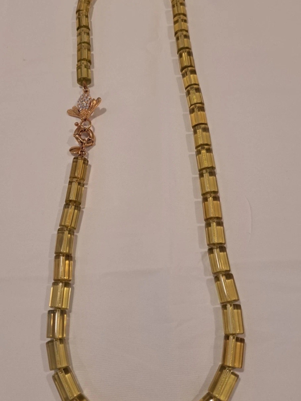 J. Crew Gold/Green-Tone Faceted Cylindrical Bead Necklace with Rhinestone accent